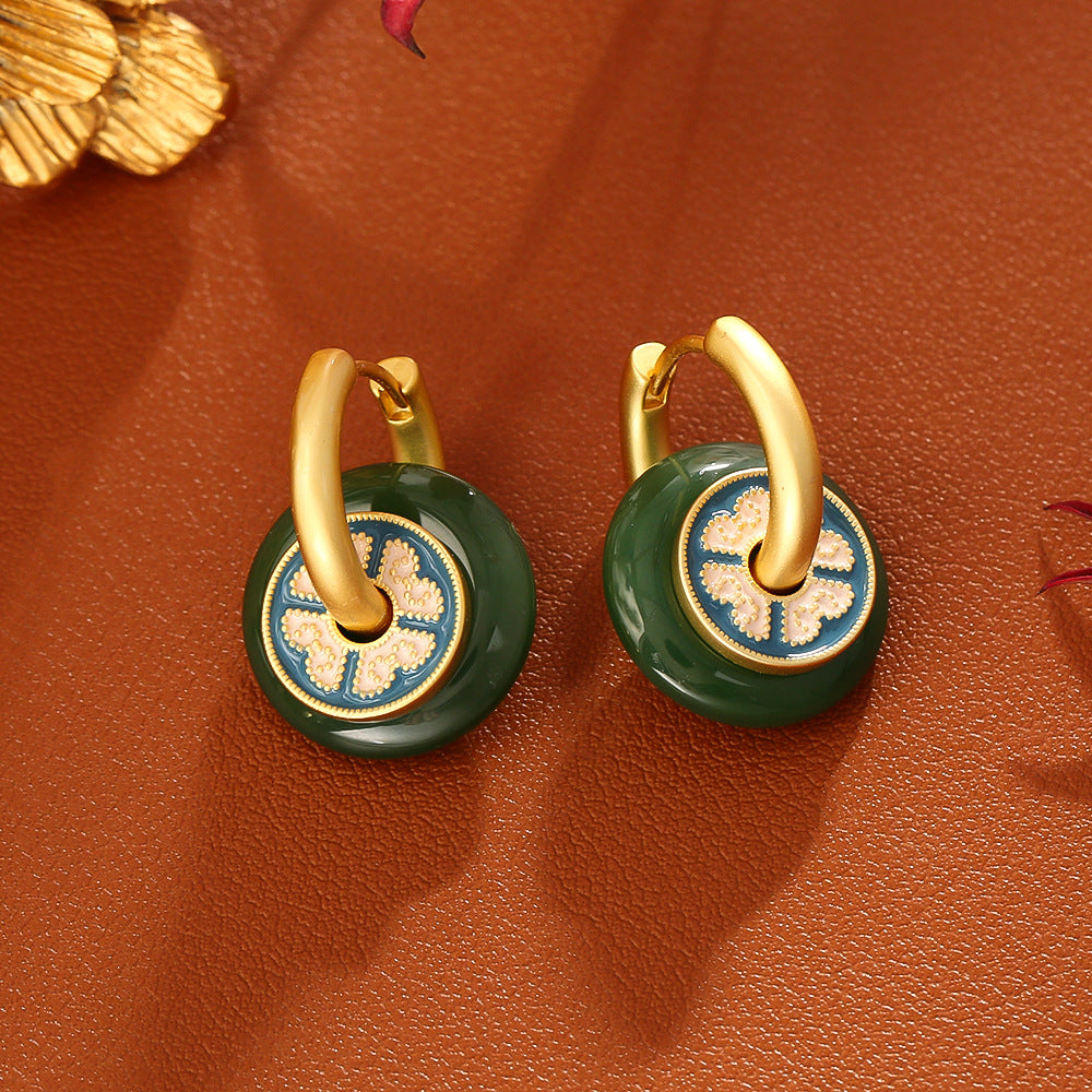 Emerald Jade Enamel Hoop Earrings
