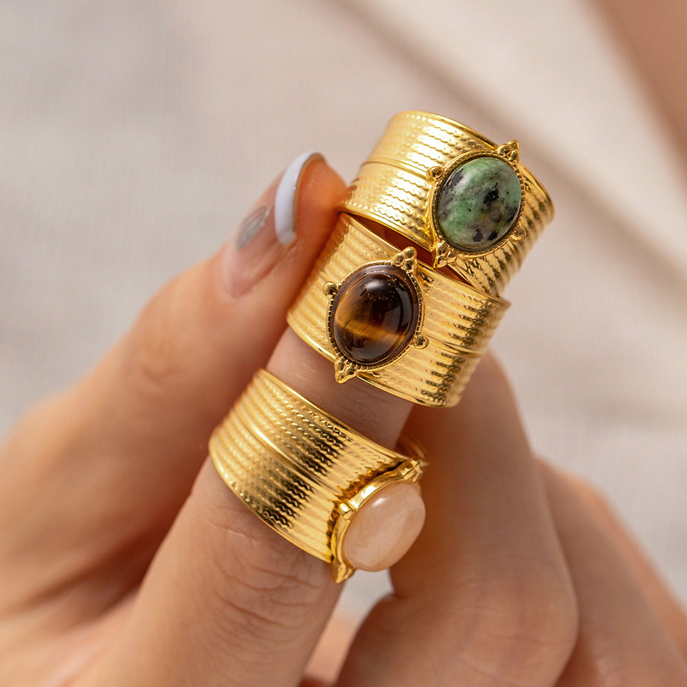 Gold Adjustable Ring with Natural Stone
