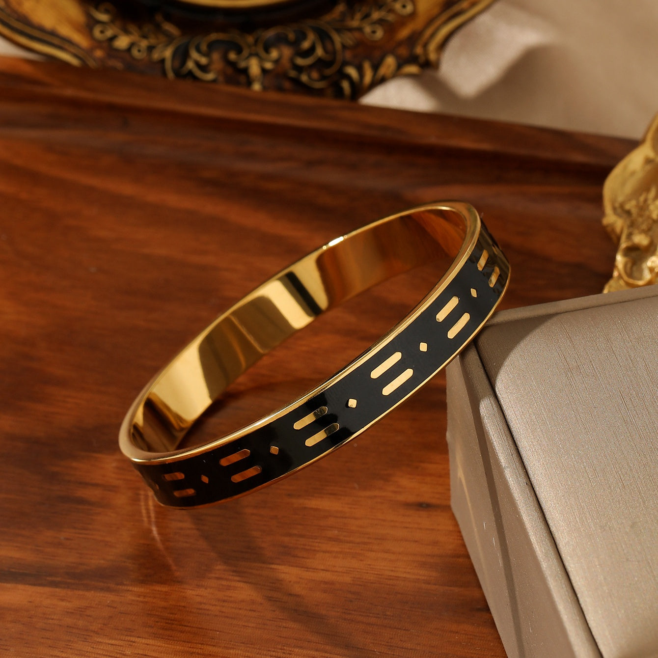 Black Enamel Geometric Bangle