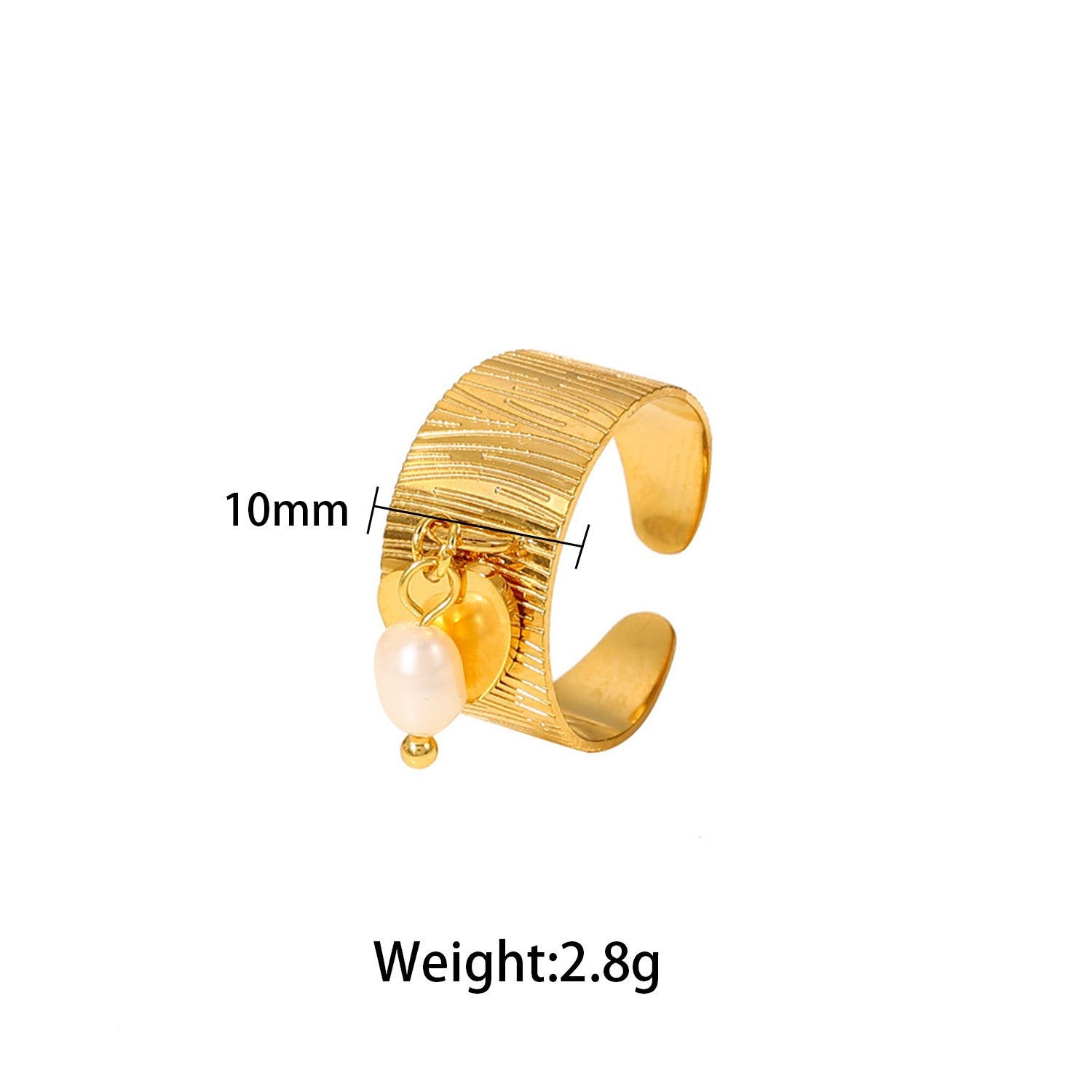 Textured Gold Ring with Pearl Charm