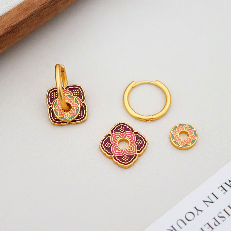 Maroon & Peach Floral Earrings