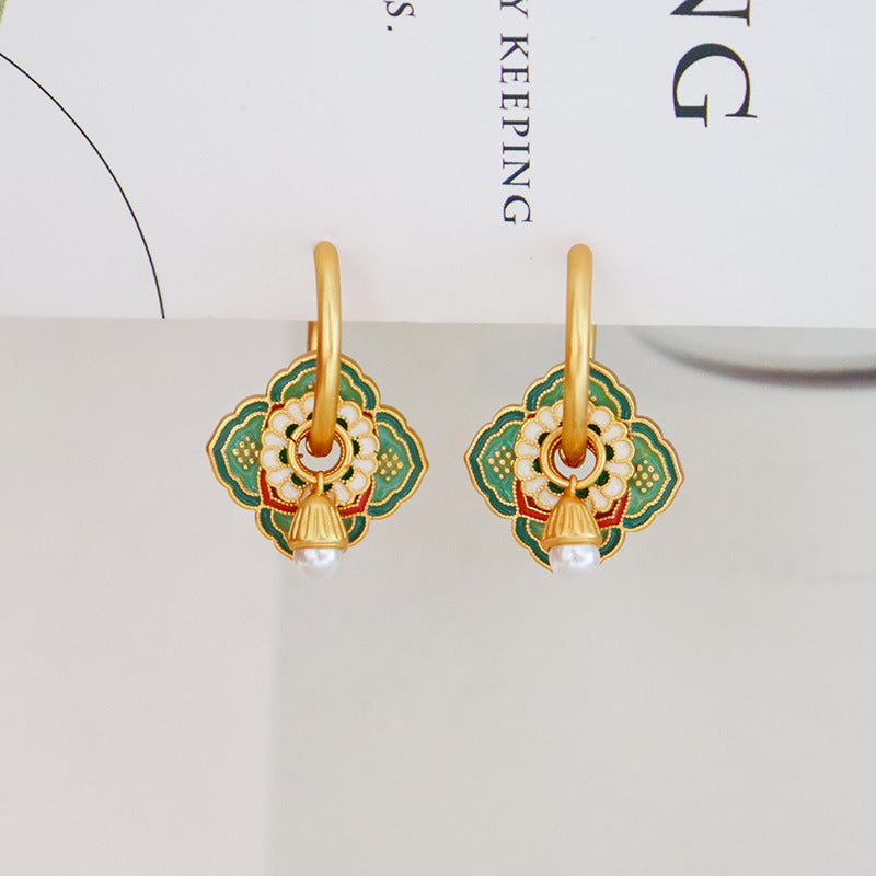 Mint Blossom Earrings with Pearl Drop