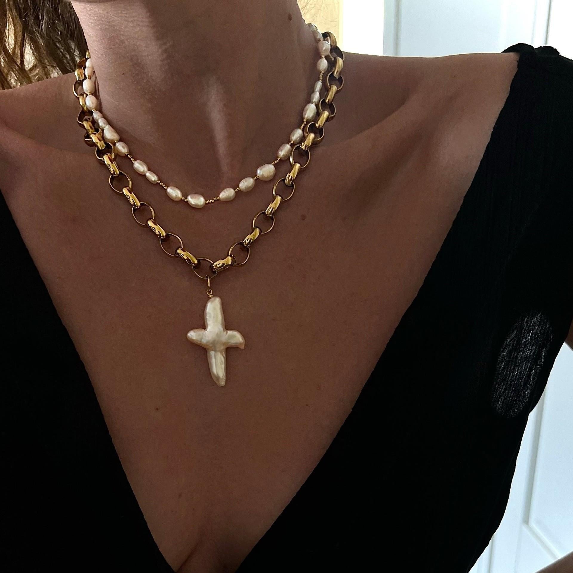 Natural Pearl Cross Necklace
