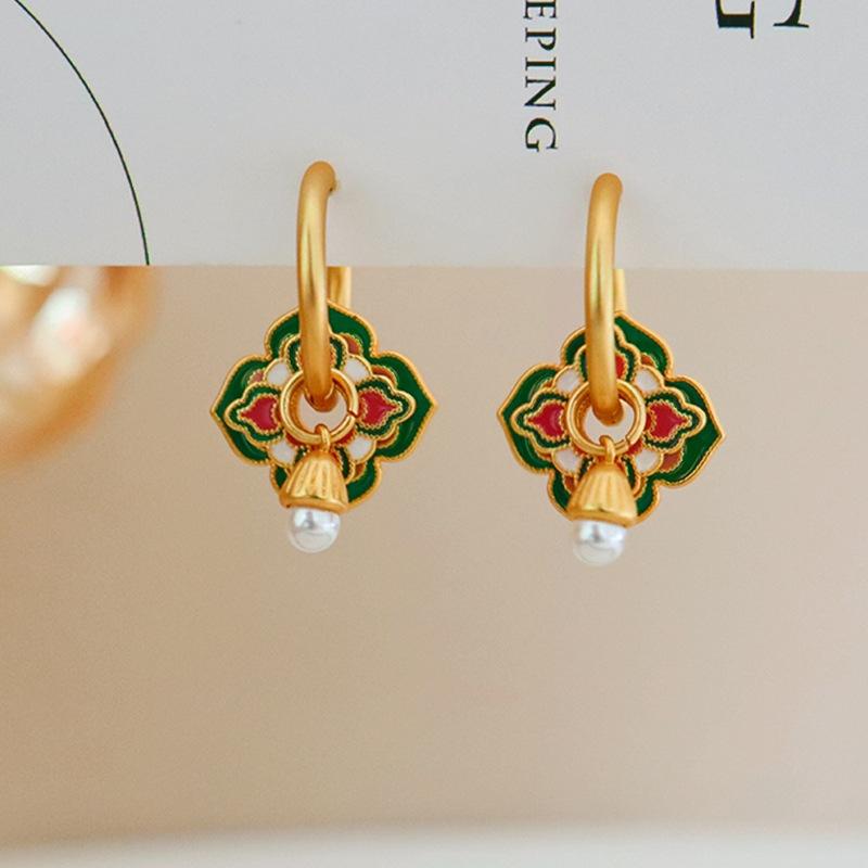 Green & Pink Earrings with Pearl attached
