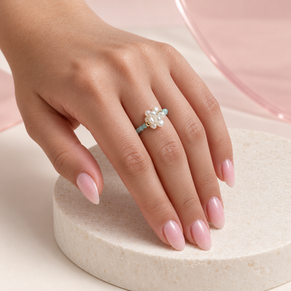 Aqua Pearl Cloud Ring design worn on hand