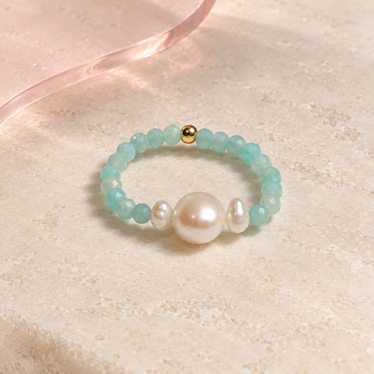 Aqua Pearl Trio Ring design by Bloomy
