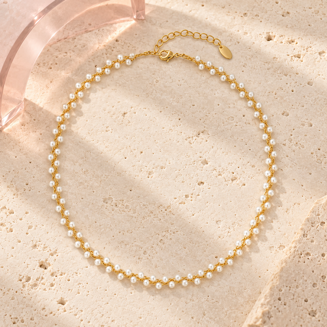 Aurelia Pearl Twist Necklace by Bloomy on ivory stone