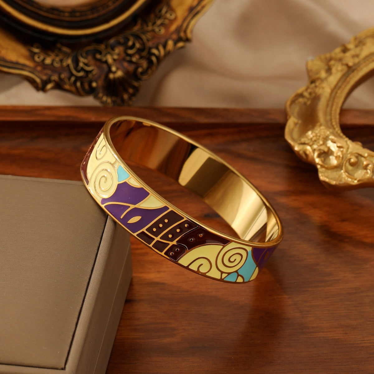 Abstract Enamel Gold Bangle