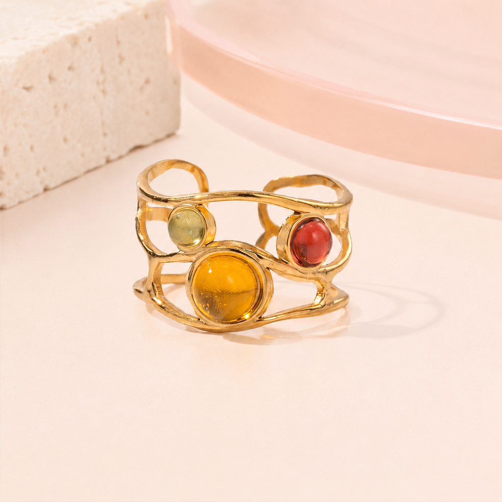 Abstract Triple Stone Ring – front view