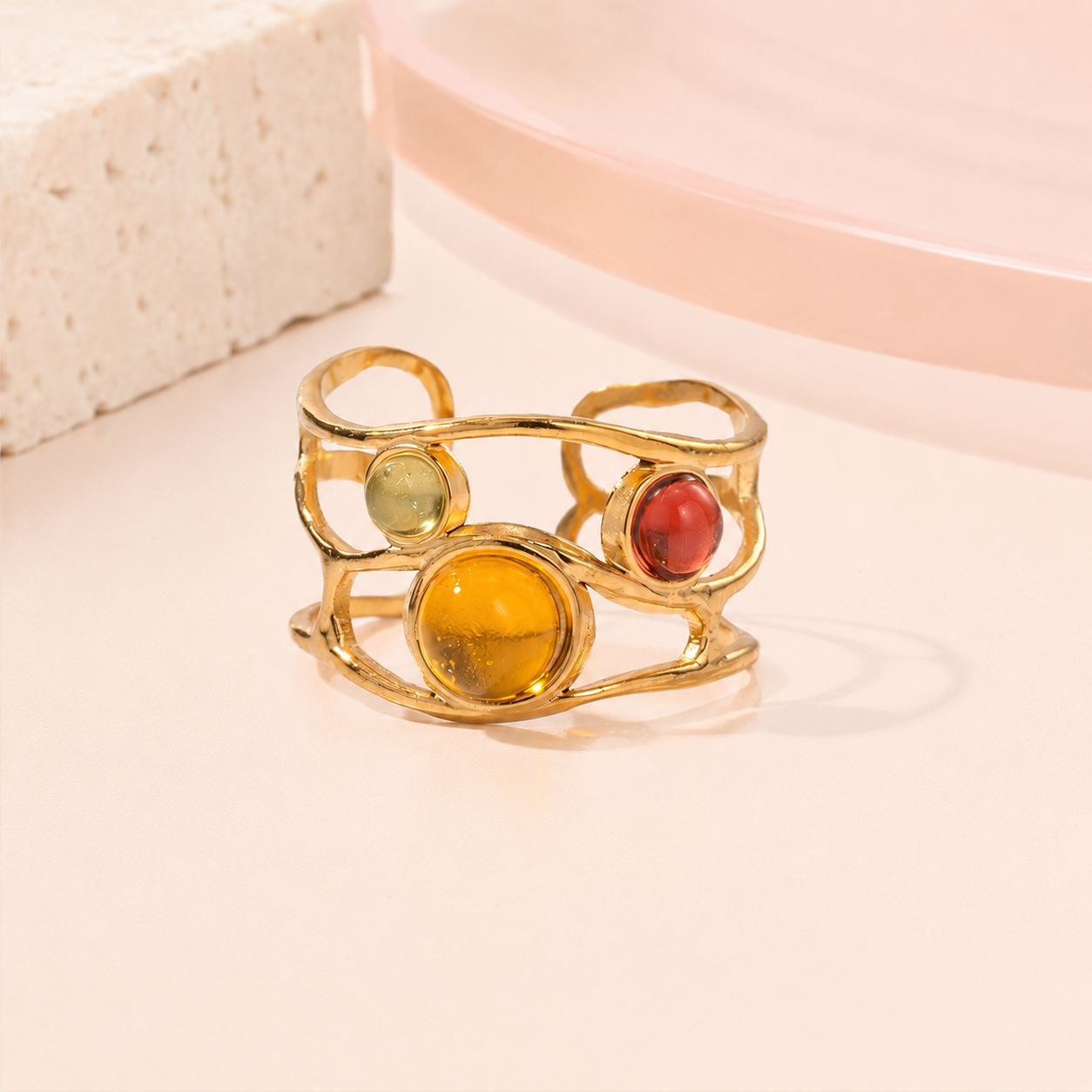 Abstract Triple Stone Ring – front view