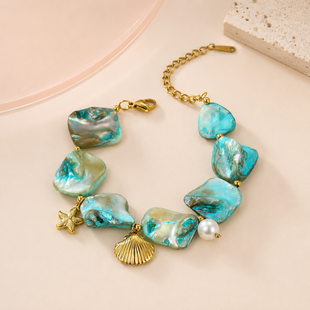 Aqua Tide Seashell Bracelet – full view