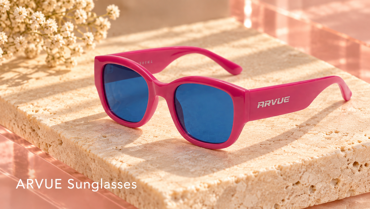 ARVUE sunglasses on ivory stone and pink acrylic