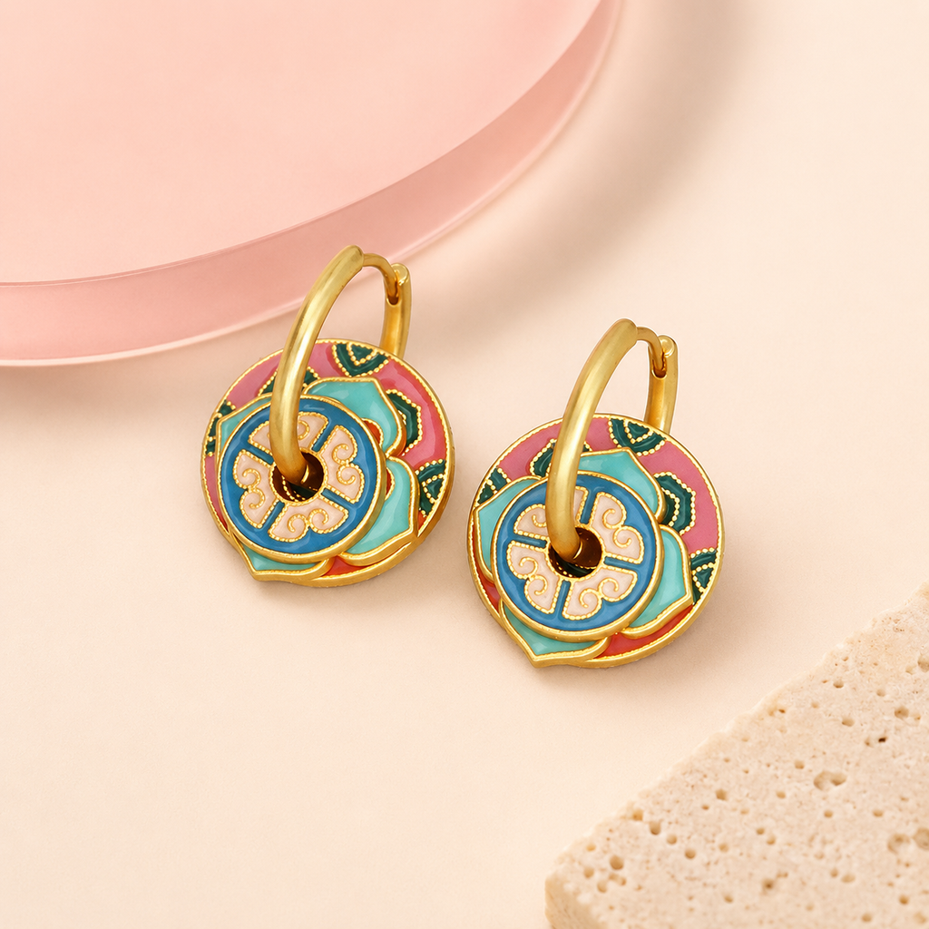 Baby Blue and Peach Earrings – angled view