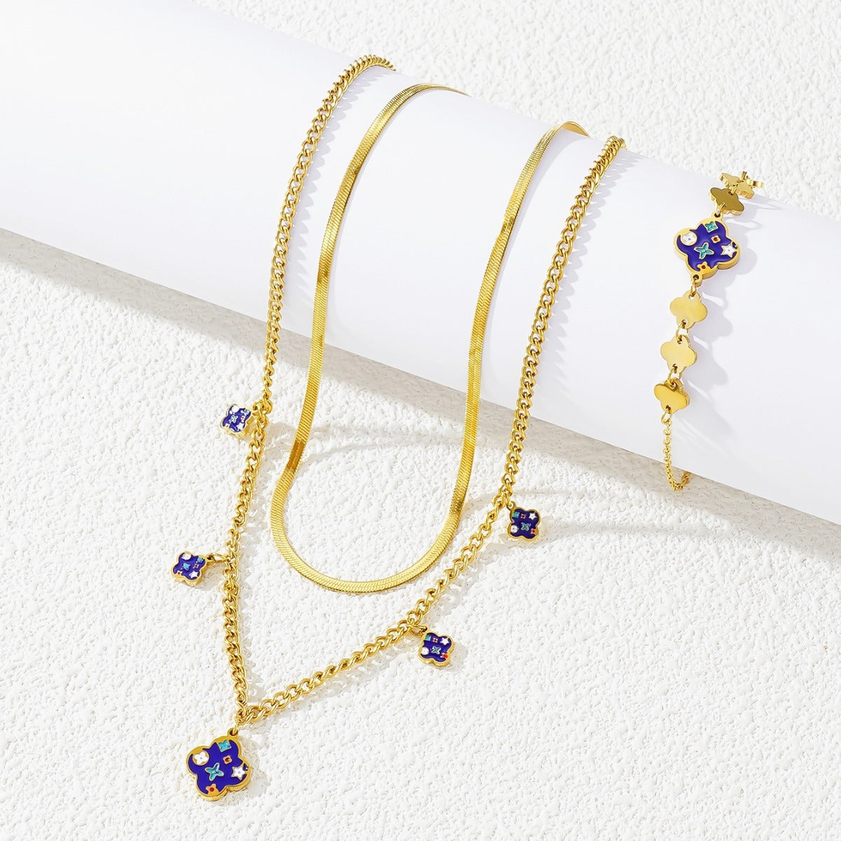 Blue Clover Layered Jewelry Set