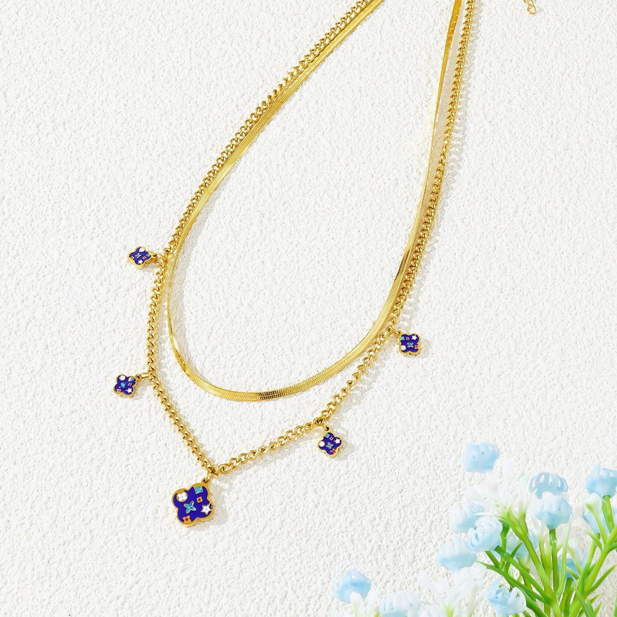 Blue Clover Layered Jewelry Set