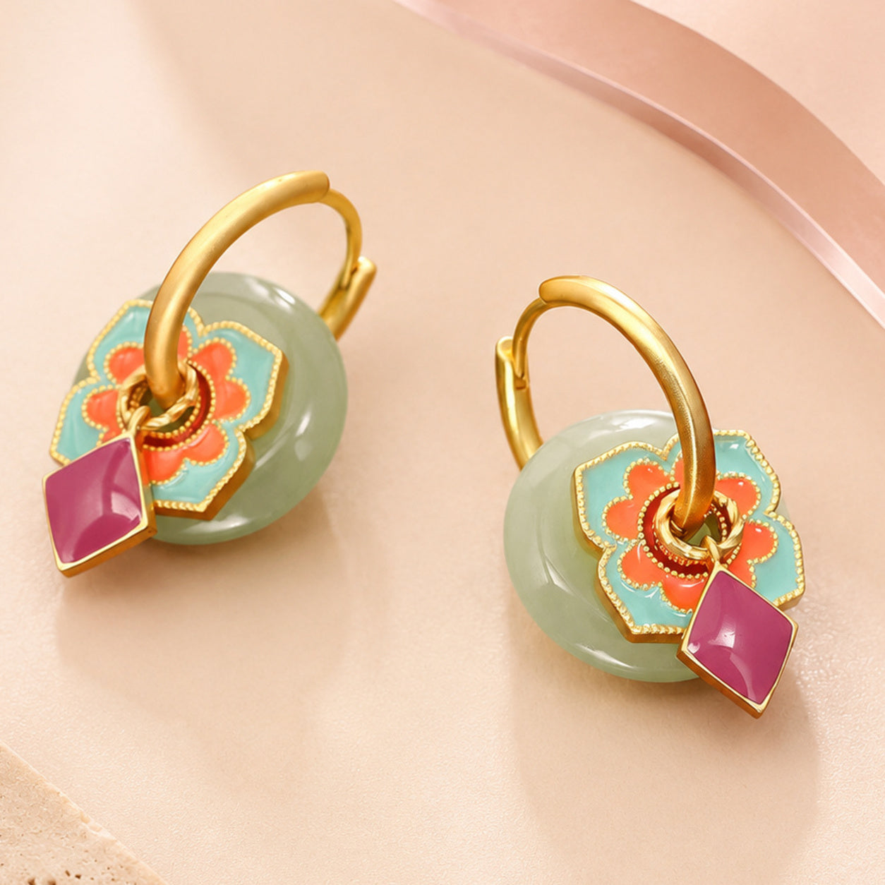 Blush Jade Petal Earrings – single close-up detail