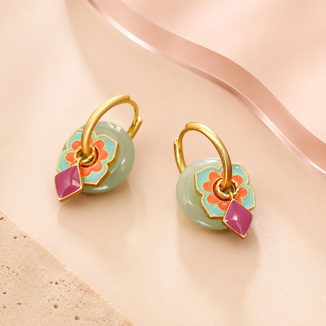 Blush Jade Petal Earrings – full view