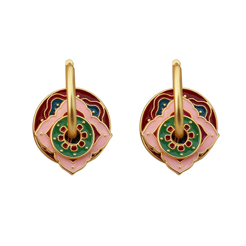 Burgundy & Pink Geometric Floral Earrings