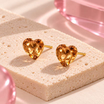 Champagne heart crystal stud earrings on Bloomy ivory stone
