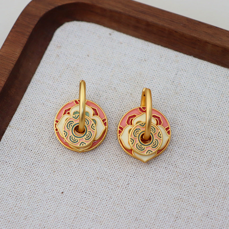 Coral & Teal Floral Earrings