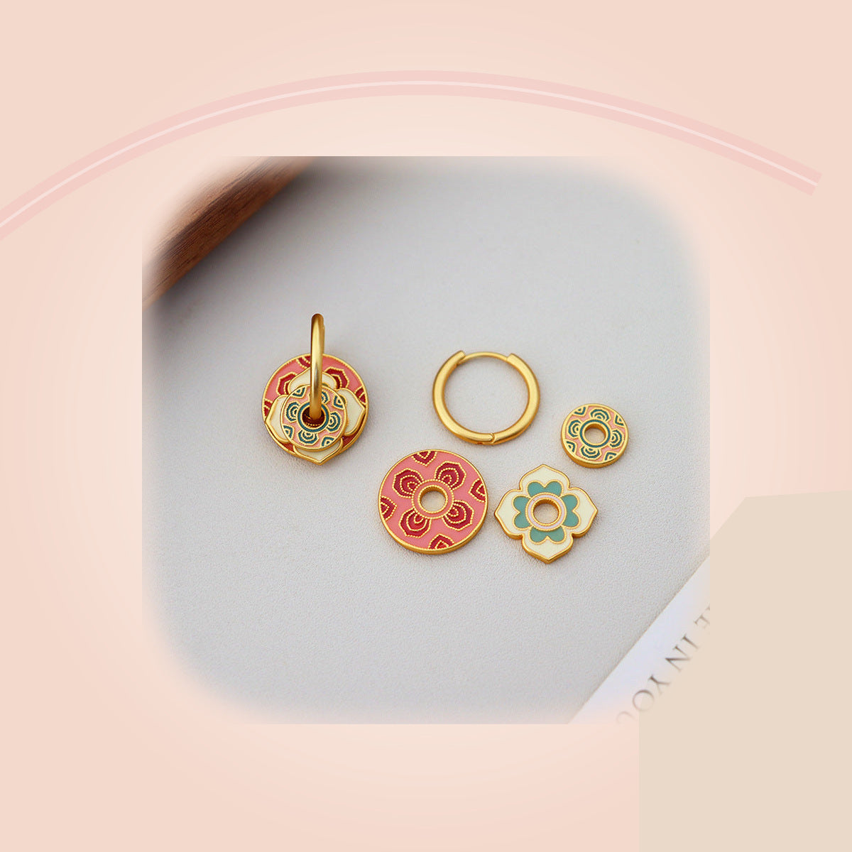 Coral & Teal Floral Earrings — full product view
