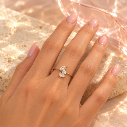 Crystal trio ring worn on hand