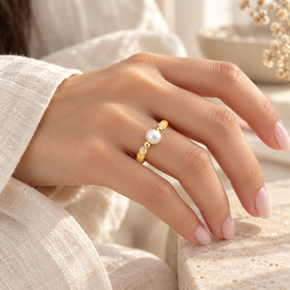 Sunshine Pearl Beaded Ring worn on hand