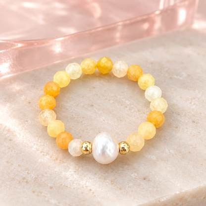 Sunshine Pearl Beaded Ring solo on ivory stone