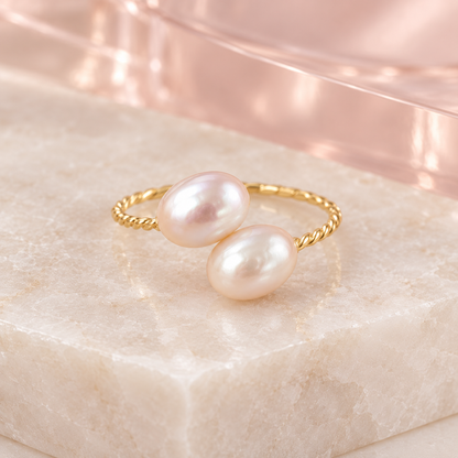 Duo Pearl Twist Ring in Blush &amp; Ivory, solo on ivory stone
