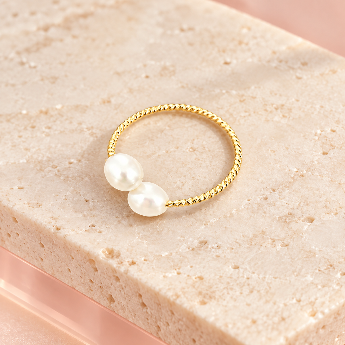 Duo Pearl Twist Ring in Ivory, solo on ivory stone