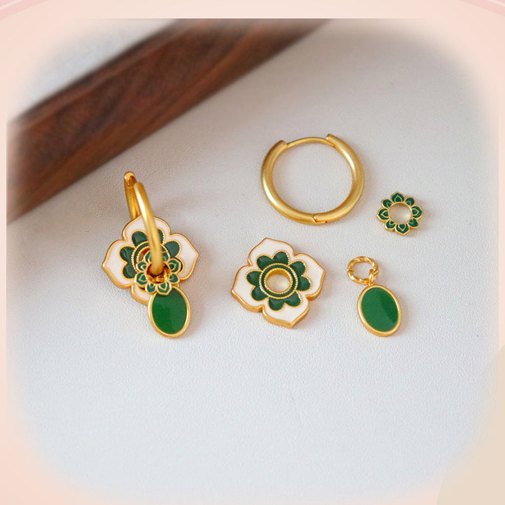 Emerald Petal Earrings — detail view