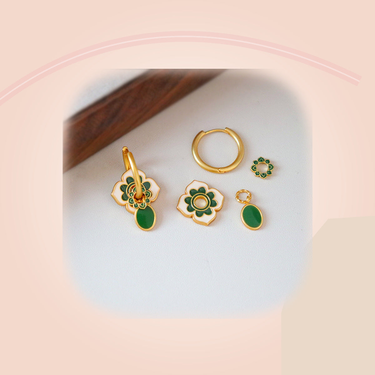 Emerald Petal Earrings — full product view