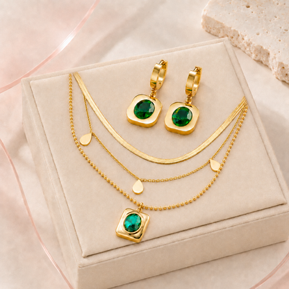 Emerald Square Charm Jewelry Set