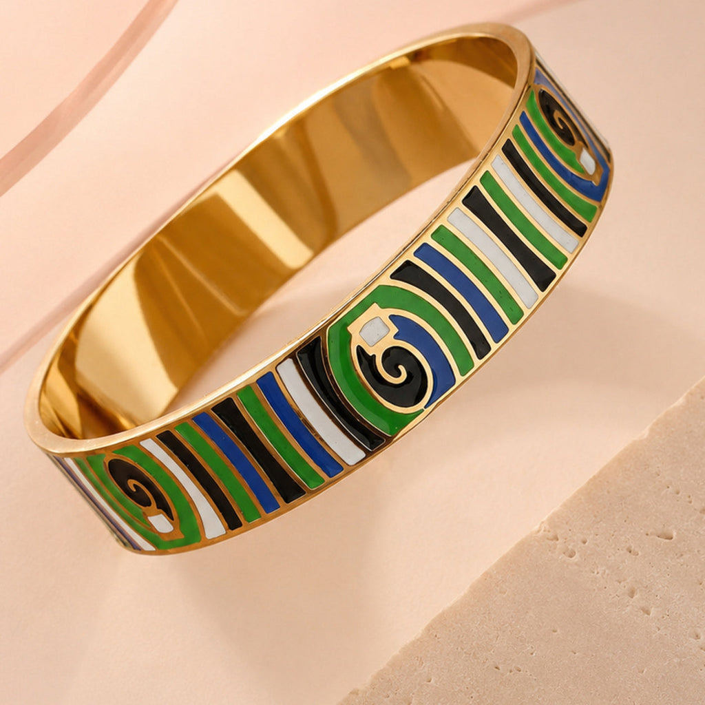 Emerald Waves Enamel Bangle – single close-up detail