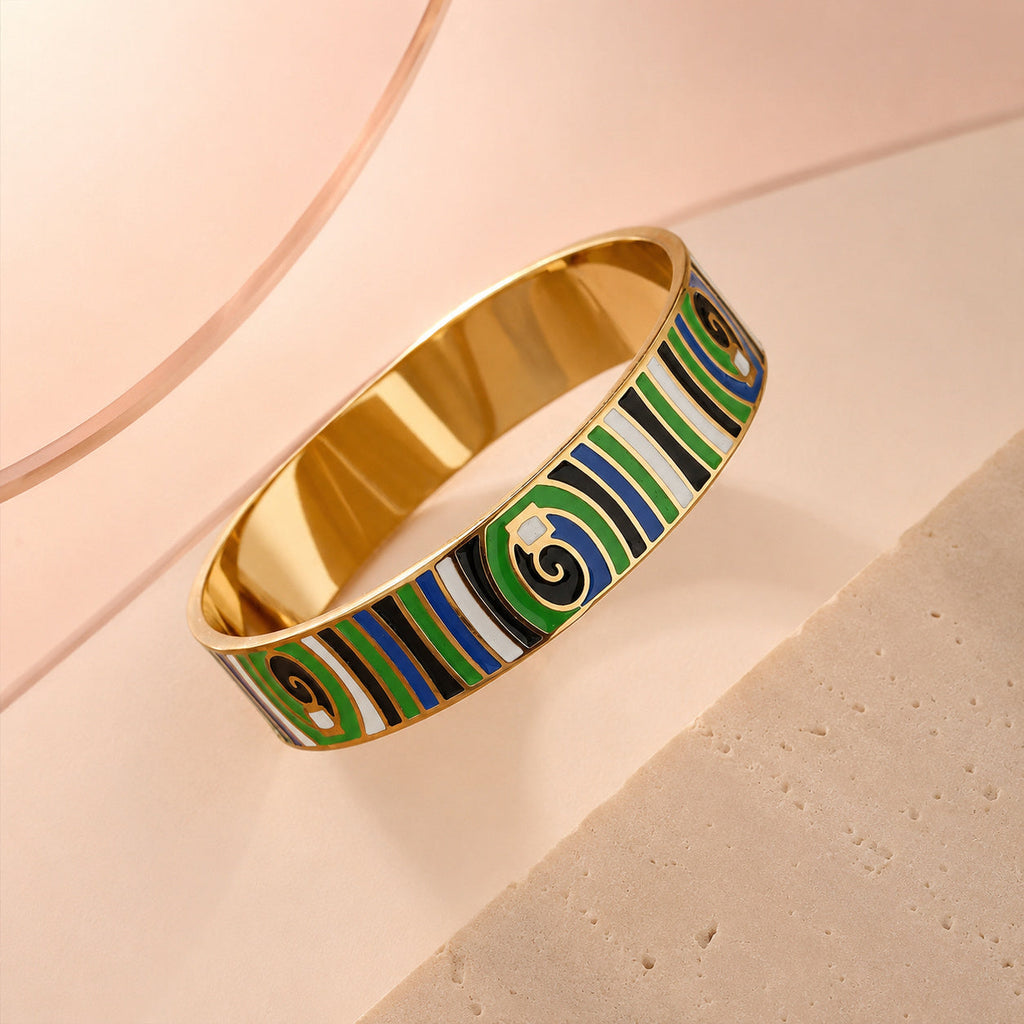 Emerald Waves Enamel Bangle – full view