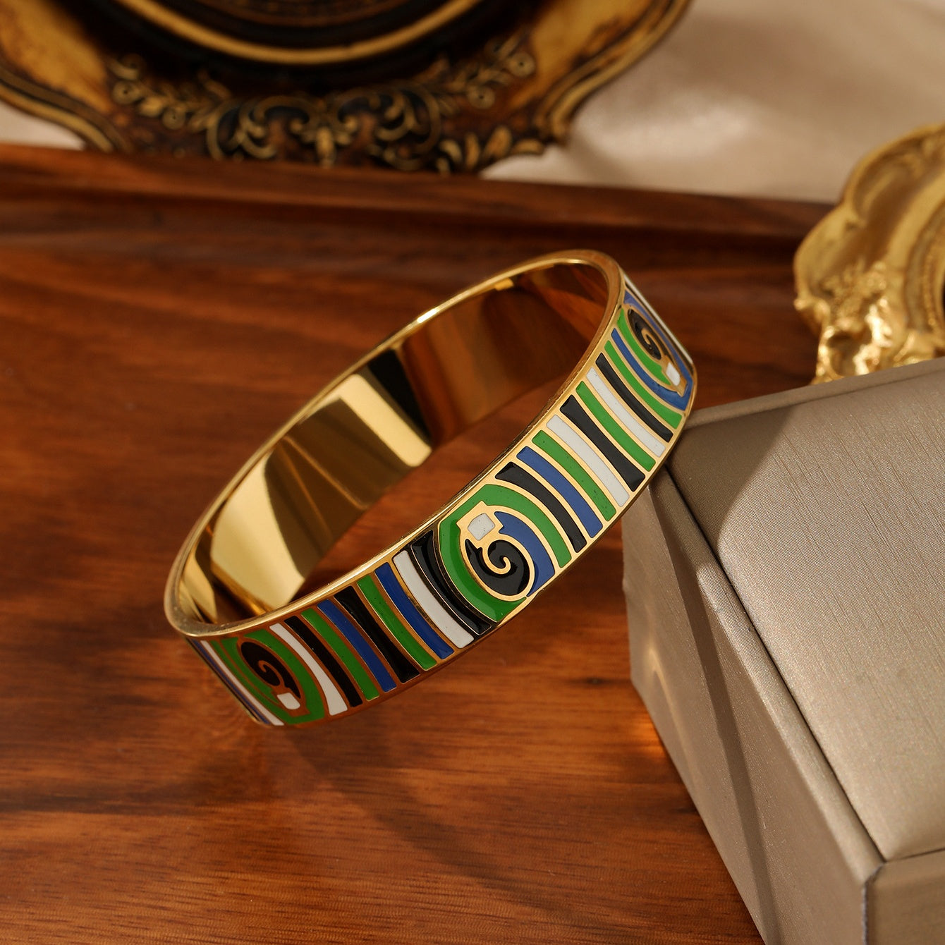 Emerald Waves Enamel Bangle