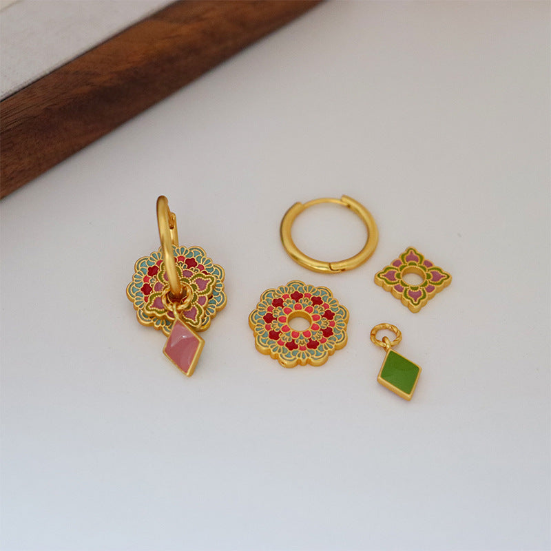 Flowery Earrings with Diamond Drop