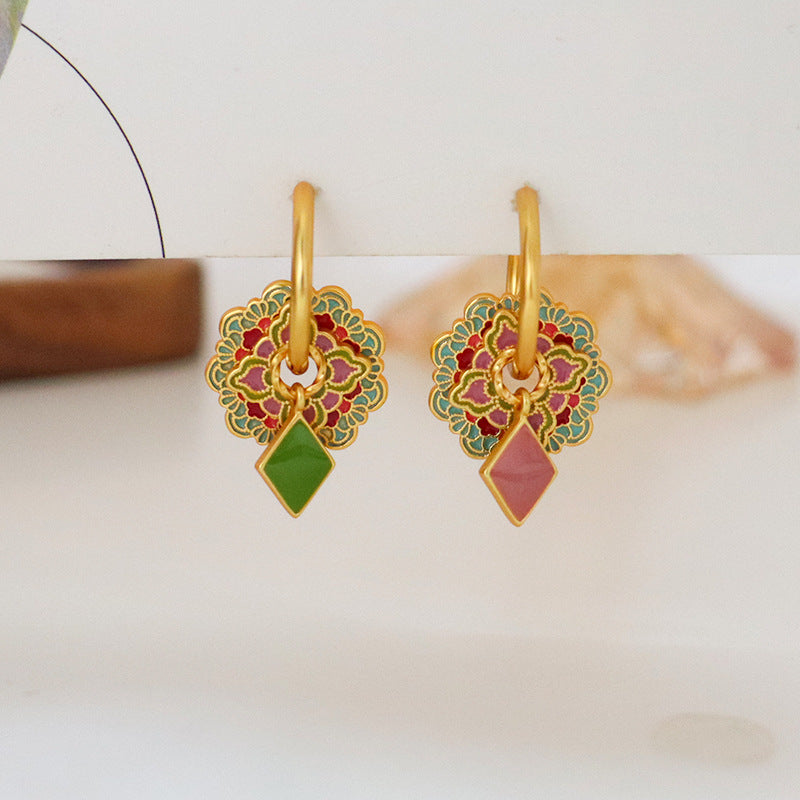 Flowery Earrings with Diamond Drop