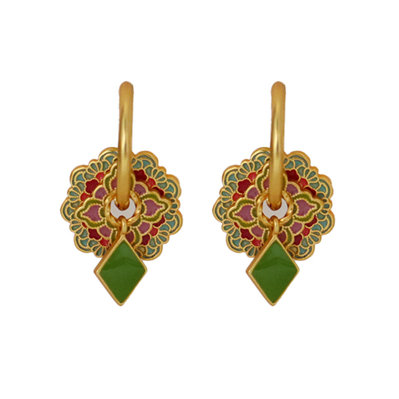 Flowery Earrings with Diamond Drop