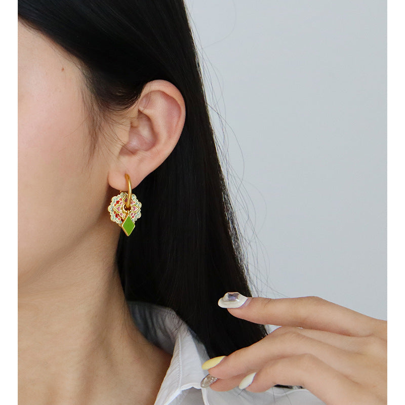 Flowery Earrings with Diamond Drop