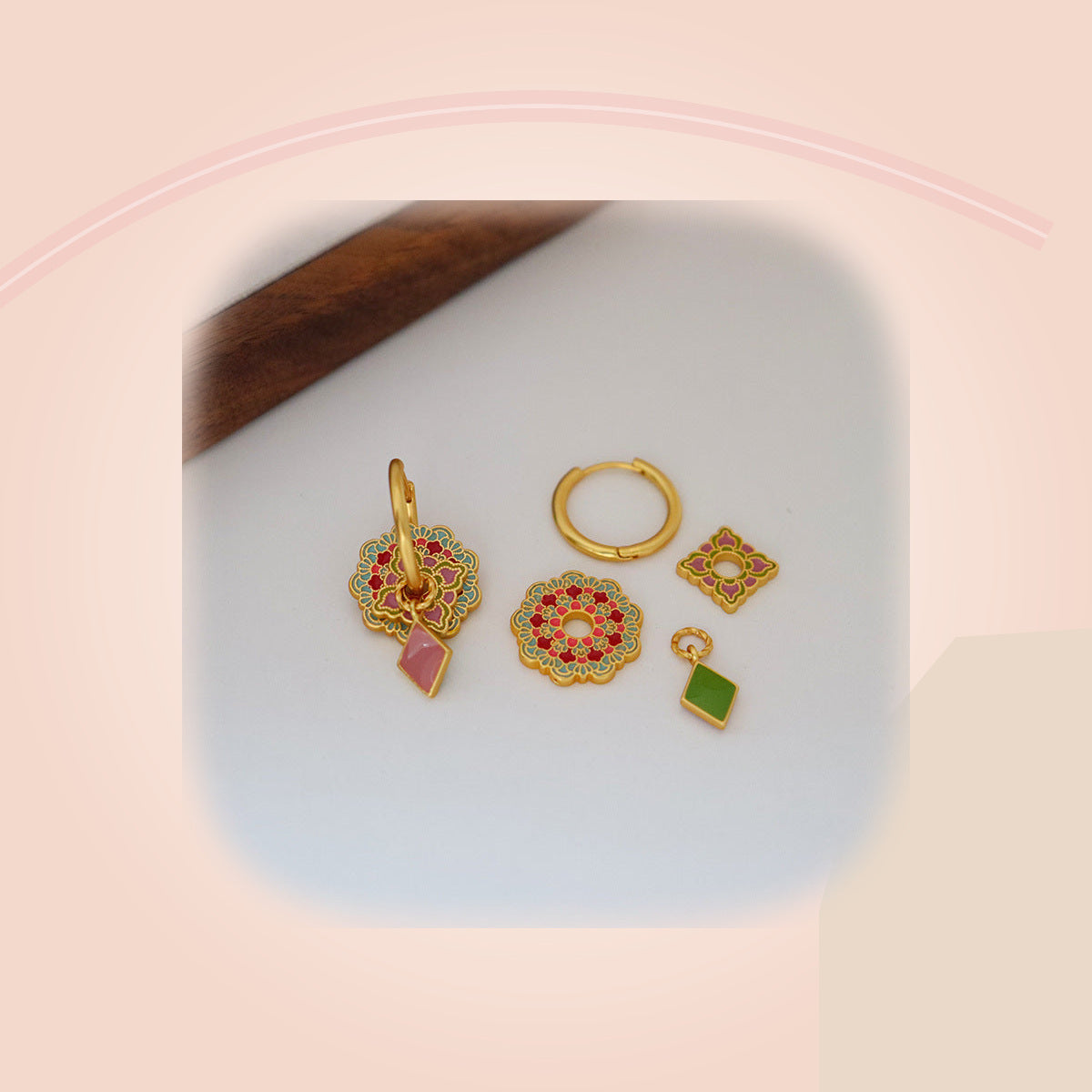Flowery Earrings with Diamond Drop — full product view