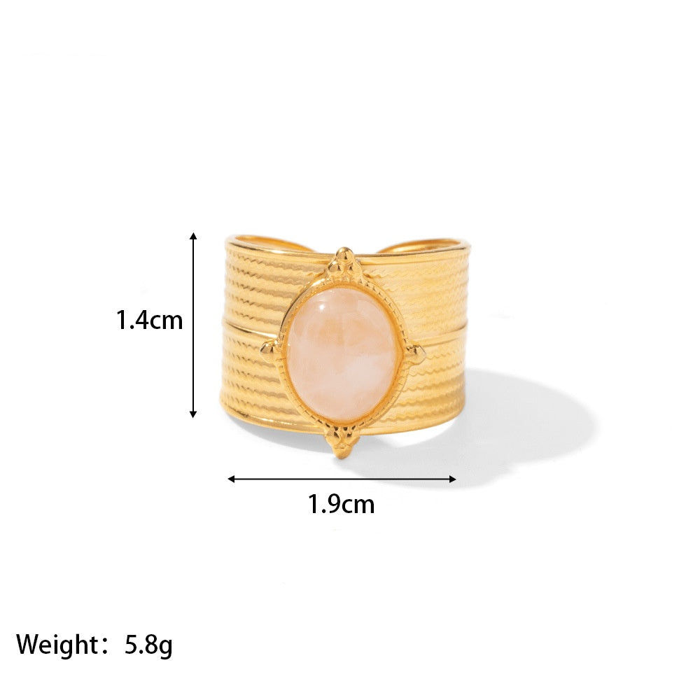 Gold Adjustable Ring with Natural Stone