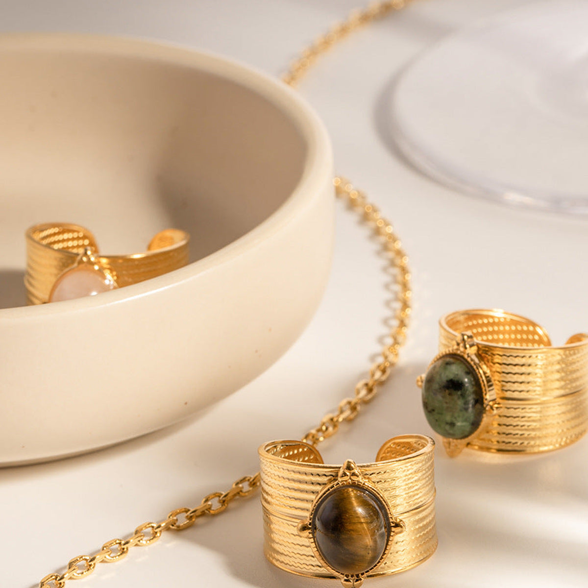 Gold Adjustable Ring with Natural Stone — detail view