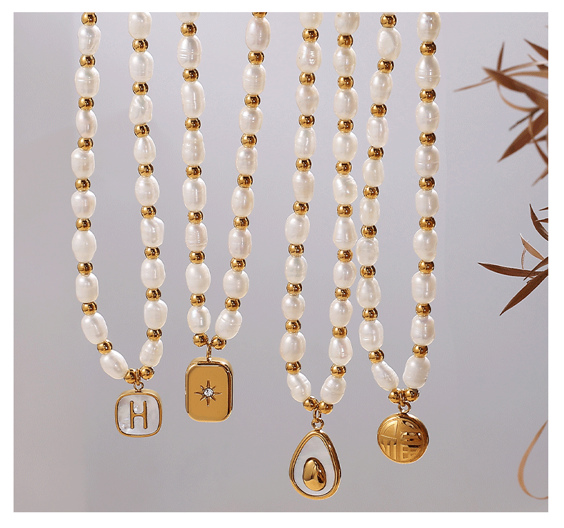 Gold Charm Pearl Necklace