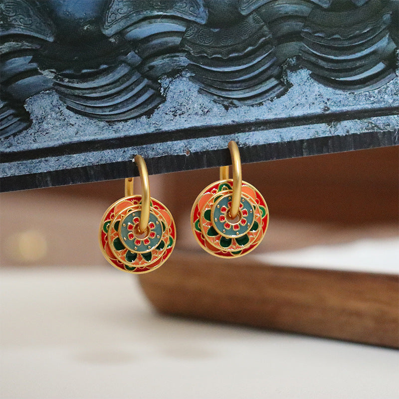Green & Coral Mandala Earrings