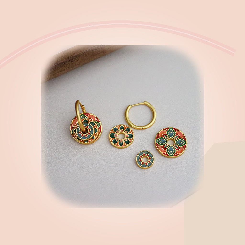 Green & Coral Mandala Earrings — full product view