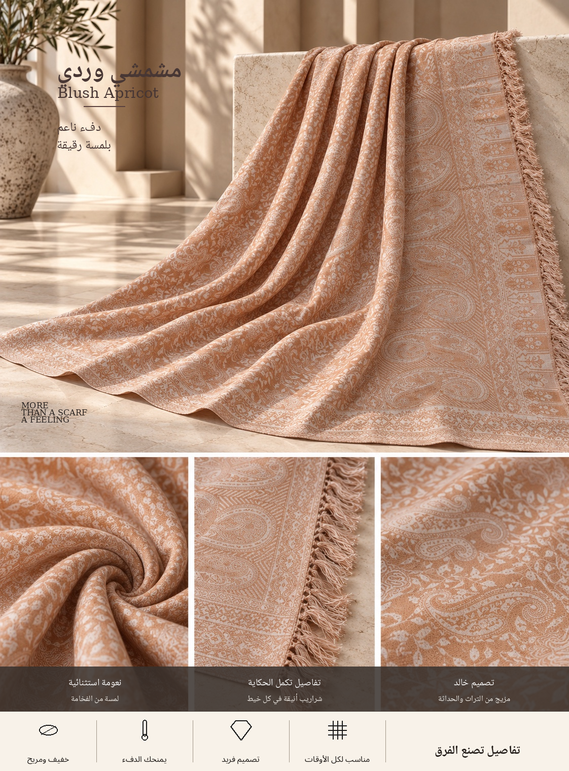 Bloomy Heritage Paisley Pashmina in Blush Apricot