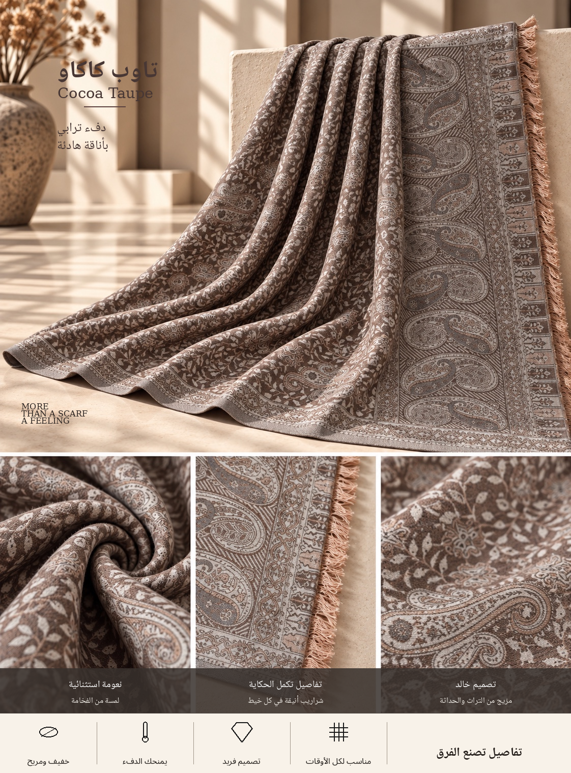 Bloomy Heritage Paisley Pashmina in Cocoa Taupe