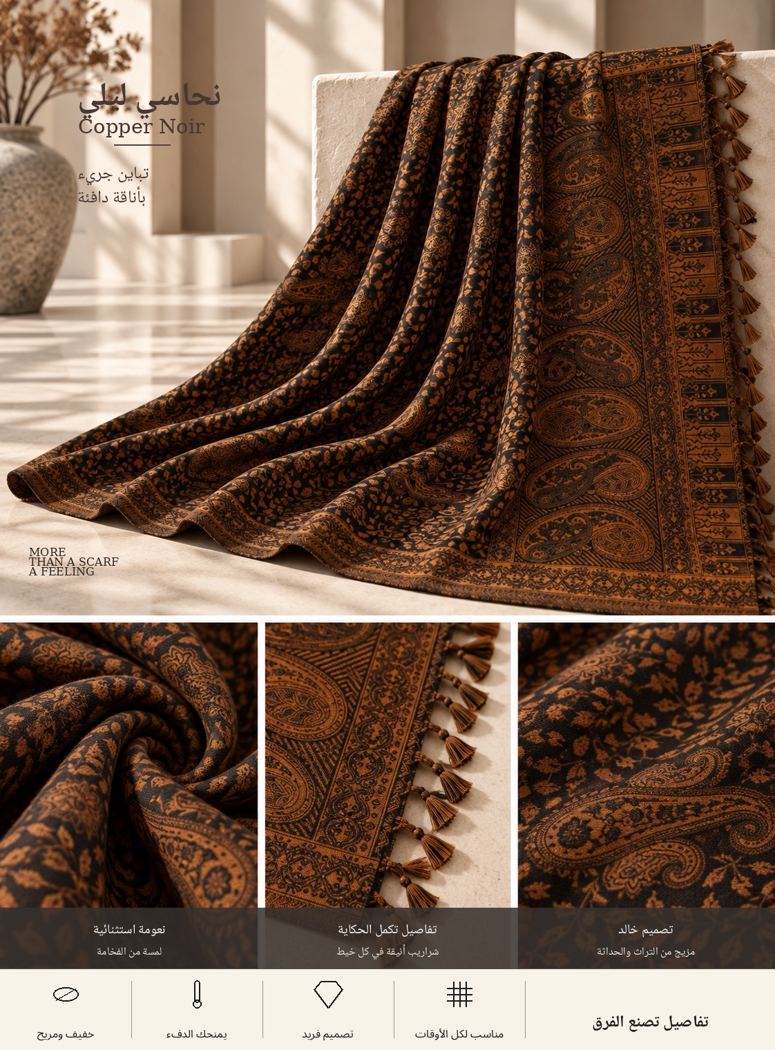 Bloomy Heritage Paisley Pashmina in Copper Noir