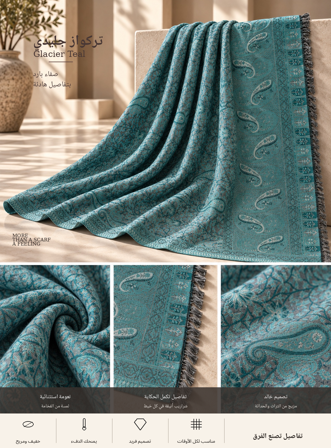 Bloomy Heritage Paisley Pashmina in Glacier Teal